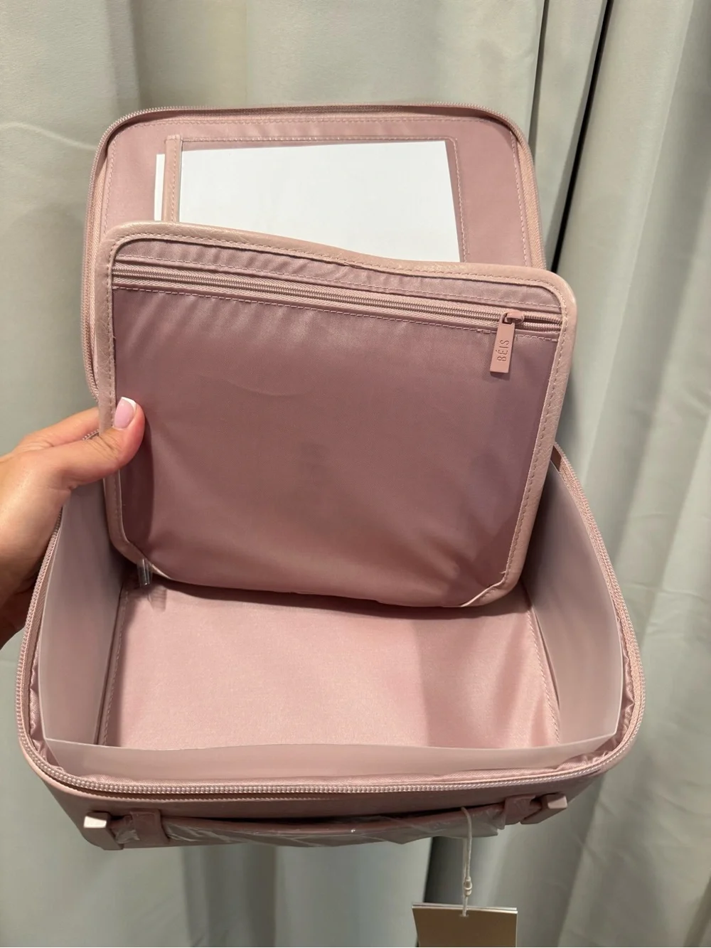 BEIS Blush Pink Structured Cosmetic Case with Top Handle